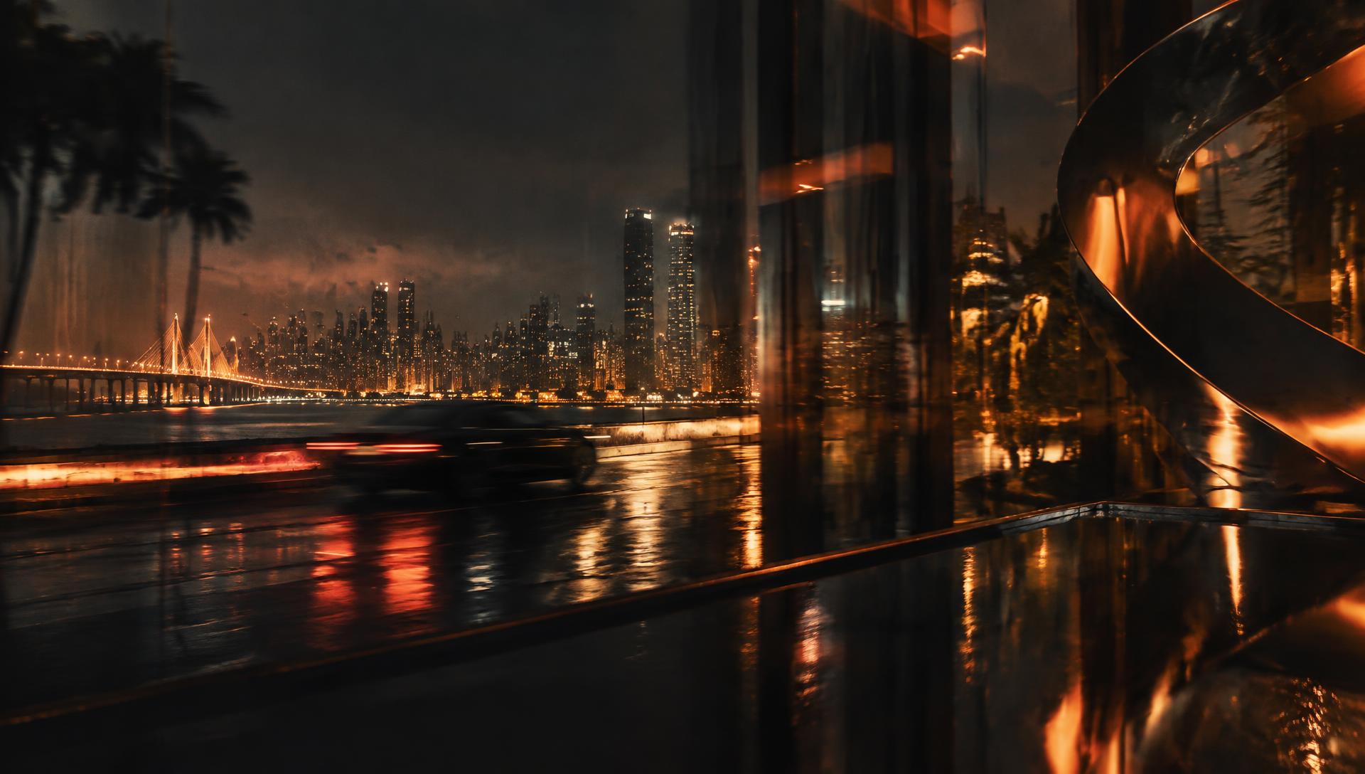 Cinematic city movement at night